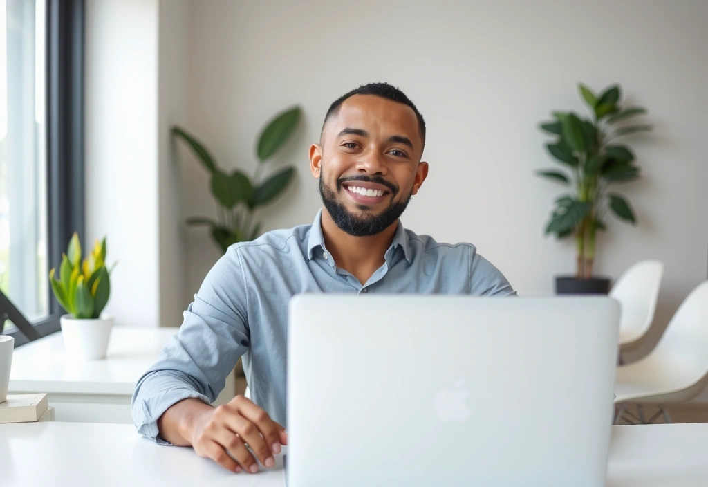 Uomo che scrive su un laptop, simboleggiando la comunicazione e il contatto